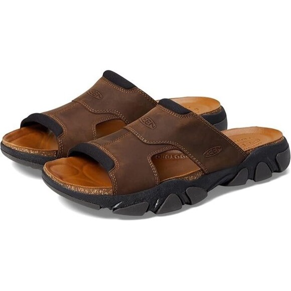 Keen Men\'s Daytona Open Toe Leather Slide Sandals Bison/Black NEW SZ 14 main image 4